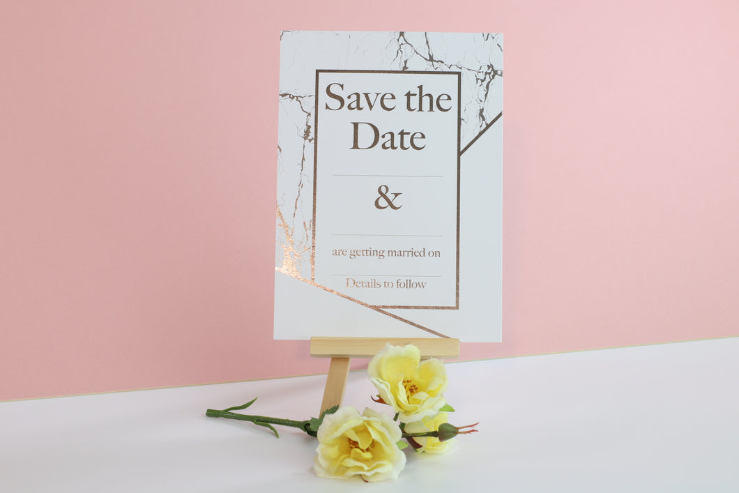 Deluxe Marble Themed Wedding Save The Date Cards