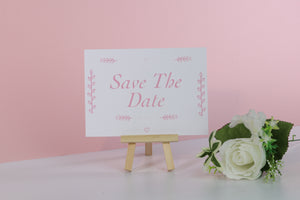 Deluxe Pink & White Wedding Save The Date Cards
