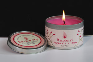 Raspberry Scented Soy Wax Tin Candle