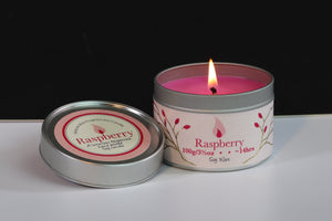 Raspberry Scented Soy Wax Tin Candle