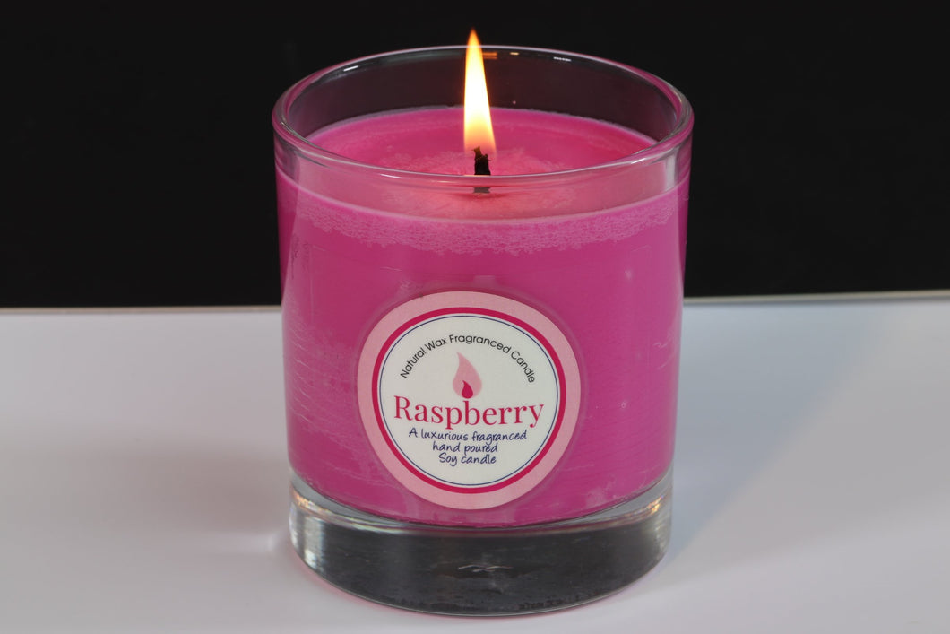 Raspberry Scented Soy Wax Glass Container Candle