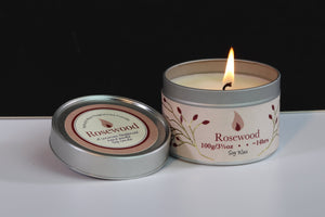Rosewood Scented Soy Wax Tin Candle